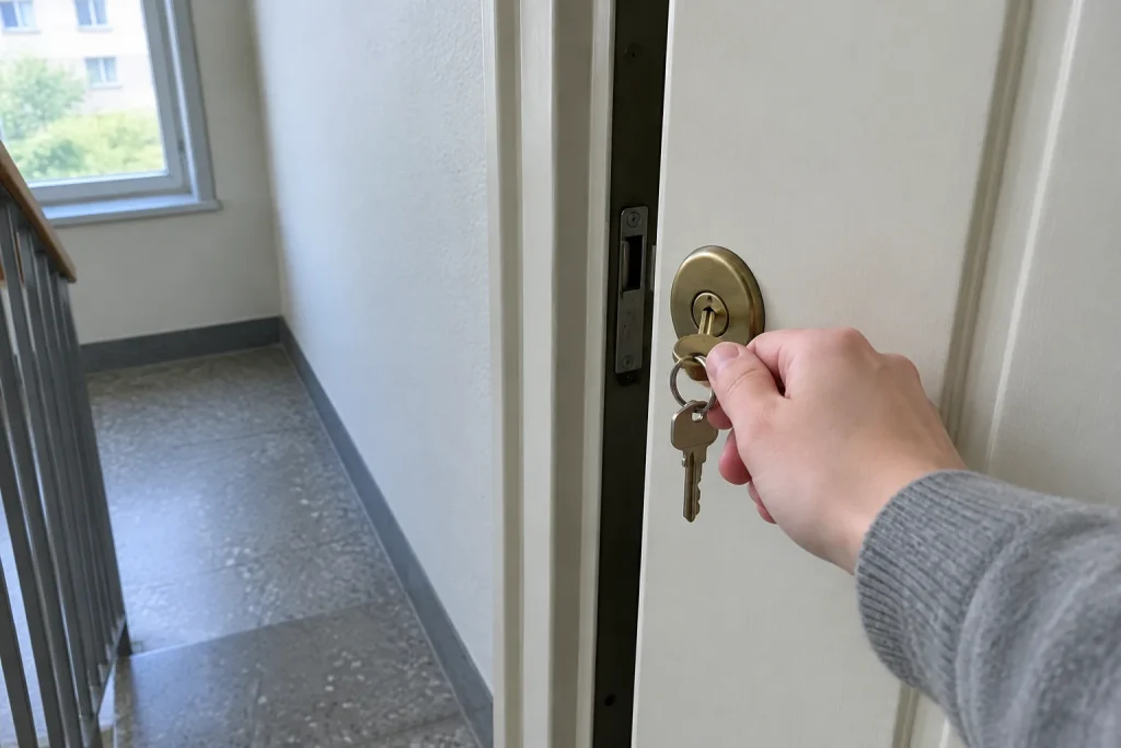 Hand som låser upp en lägenhetsdörr, om andrahandsuthyrning nya regler